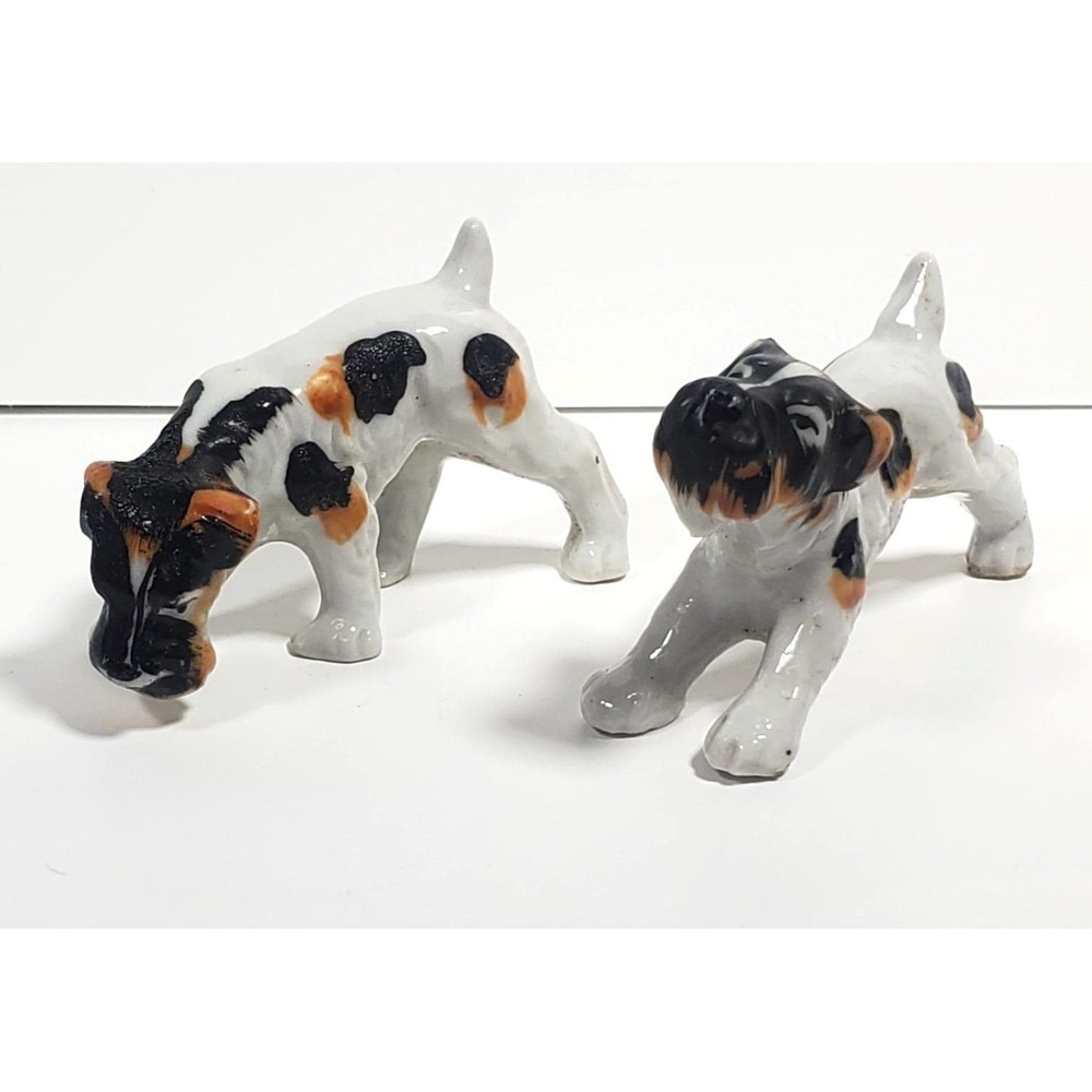 Vintage Porcelain Schnauzer or Terrier Dog Made in Occupied Japan Set of 2 Dogs
